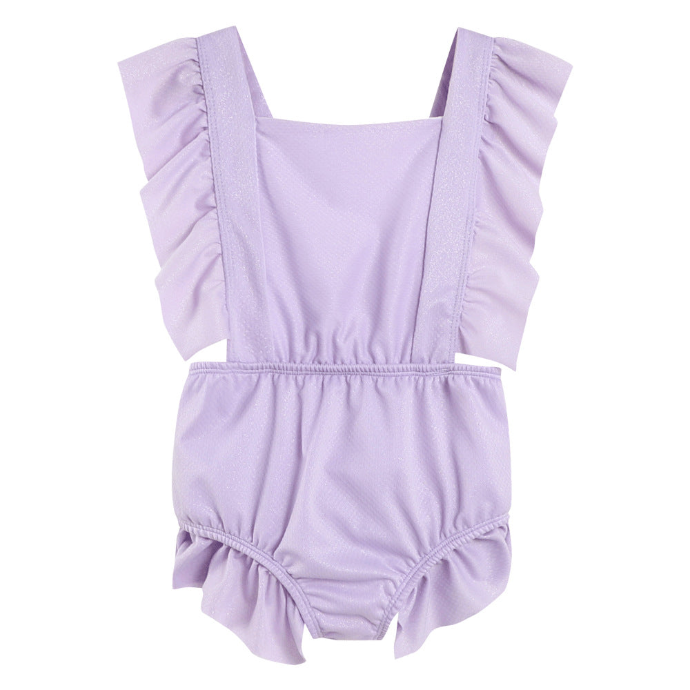 Wholesale Solid Color One Piece Polyester Kids Swimwear